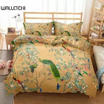 Graceful Peacock Art 3D Bedding Set Single Twin Double Queen King Cal King Size Bed Linen Set EU single(135x200cm)