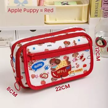 Grade Three Class Two Apple Large Capacity Pencil Case Good-looking Student Girls Dedicated Stationery Case INS Style Contrast Color Pencil Case