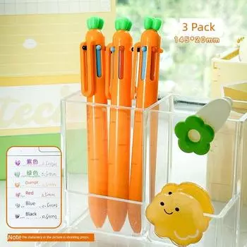 Grade Three Class Two Carrot Press Multi-Color Ballpoint Pen Student Notes Special Multi-Color in One Color Marking Pen 3 sets