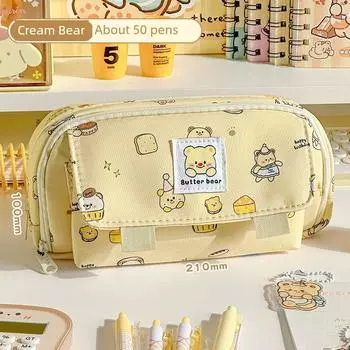 Grade Three Class Two Cute Bear Pencil Case Large Capacity Pencil Case Good-looking Ins Internet Celebrity Stationery Box for Girls Cream Bear