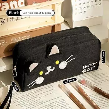 Grade Three Class Two Cute Cat Pencil Case Large Capacity Good-looking Stationery Box Girl Student Multifunctional Pencil Case K Black