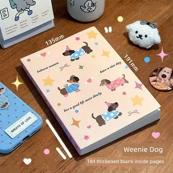 Grade Three Class Two Cute Dog Scribbling Pad Cartoon Extra Thick Blank Book Scratch Paper Good-looking Journal Notebook [184 thickened Blank Inner Pages] Weenie Dogs