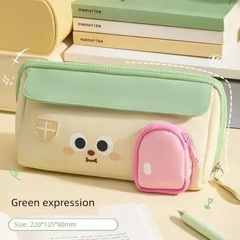 Grade Three Class Two Cute House Pencil Case Large Capacity Pupils Stationery Bag Female Good-looking Pencil Case School Opening Good Stuff Green powder