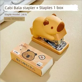Grade Three Class Two Cute Little Dinosaur Stapler Student Labor-Saving Mini Small Sized Hand-Held Portable Bookbinding Machine Kapi Bala Stapler +400 Staples