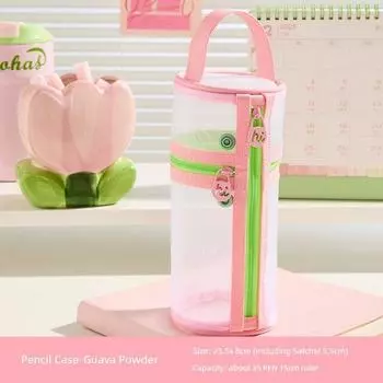 Grade Three Class Two Dopamine Mesh Can Stand Satchel Pencil Case Good-looking Contrast Color Student Only Large Capacity Stationery Bag Guava powder