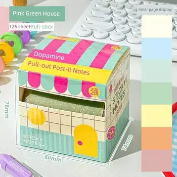 Grade Three Class Two Dopamine Pearlescent Pull Sticky Notes Transparent and Sticky Large Capacity for Primary and Junior High School Students [126 sheets/Full sticker] pink and green house