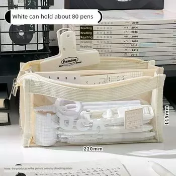 Grade Three Class Two Front Window Transparent Six-Layer Pencil Case 2025 Stationery Box for Students Good-looking Simple Pencil Case K [Thickened layer 6] White (about 80 pens)