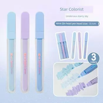 Grade Three Class Two Ice Transparent Flash Fluorescent Pen Good-looking Marking Key Marks for Students Color Marking Pen Highlighter [3] Star Colorist -1 box of undersea stars