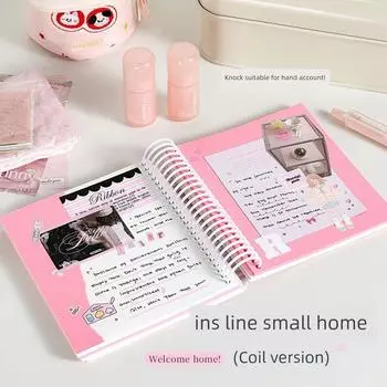 Grade Three Class Two Ins Style Line Xiaojia New Arrival Good-looking Coil Notebook Convenient Notebook Journal Book for Students Pink