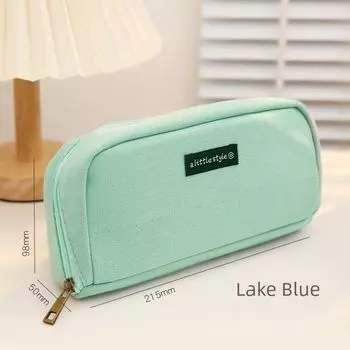 Grade Three Class Two Large Capacity Pencil Case INS Japanese Style Simple Large Opening Student Stationery Box K Canvas Pencil Box Lake Blue