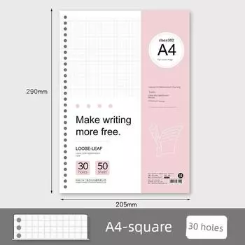 Grade Three Class Two Loose-Leaf Book Core Replacement Loose-Leaf Paper A5/20 Hole B5/26 Hole A4/30 Hole Loose Leaf Inner Chip of Notebook Z A4-square 30 hole(50)