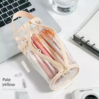Grade Three Class Two Minimalist Transparent Pencil Case Good-looking Stationery Box Student Large Capacity Satchel Zipper Pencil Box K Pale yellow