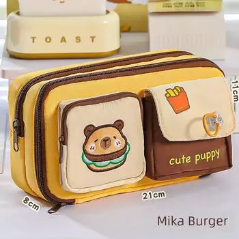 Grade Three Class Two Pencil Case Good-looking Large Capacity Girls 2025 New Arrival Student Stationery Bag Pencil Case School Opening Good Things [7-storey large capacity] Rice coffee Burger