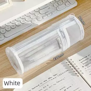 Grade Three Class Two Simple Mesh Pen Holder Pencil Case Good-looking Pure Color Stationery Case Student Only Large Capacity Pencil Case White
