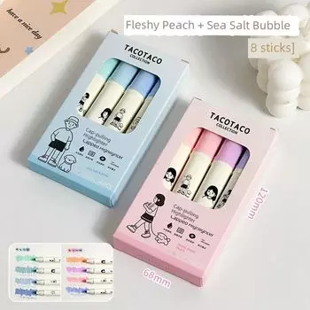 Grade Three Class Two Taco Cap Pulling Fluorescent Pen Student Only Good-looking Color Mark Stroke Key Marking Pen [Fleshy peach + sea salt bubble] 8 colors