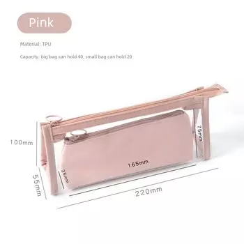 Grade Three Class Two Transparent Composite Bag Pencil Case Student Large Capacity Waterproof Pencil Box Minimalist Stationery Storage Bag K Pink