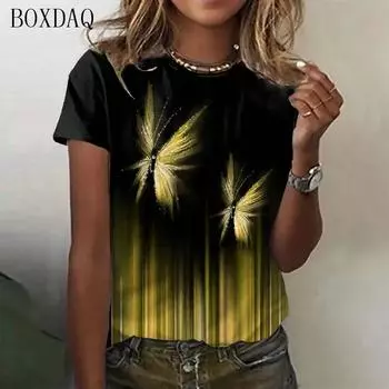 Градиент и бабочка Графический женский уличный стиль футболки короткий рукав 3D принт женская летняя футболка 6XL плюс размер повседневные топы S