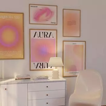 Градиент Аура, настенное искусство, абстрактный постер, божественный духовный холст, картина, скандинавская галерея, принт, эстетическая картина, декор для гостиной 21x30cm No Framed