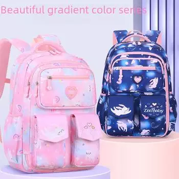 Gradient Cartoon Backpack for Girls, Lightweight, Grades 1-6