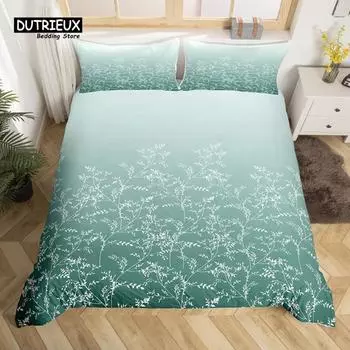Gradient Color Duvet Cover Woodland Botanical Bedding Set Nature Rustic Tree Branch Leaf Comforter Cover Queen For Kids Adults EU single(135x200cm)