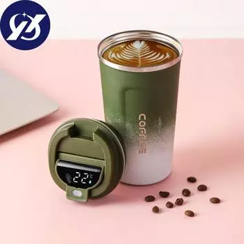 Градиент цвета 304 изолированная кружка из нержавеющей стали умный дисплей температура кофейная кружка автомобильная кружка 510ml белый