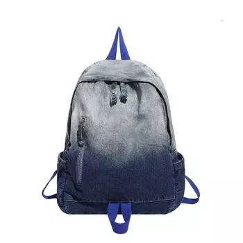 Gradient Denim Backpack Large Capacity Women s Retro Backpack темно-синий