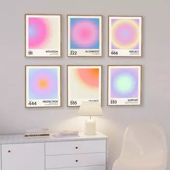 Градиент Духовная Аура Ангел Число Холст Картина и Печать Эстетический Датский Пастельный Плакат Скандинавская Настенная Картина Домашний Декор 21x30cm No Framed