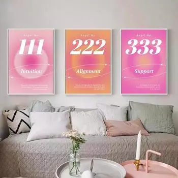 Градиент Духовная Аура Ангел Номер Плакат Эстетический Датский Пастельный Холст Картина и Печать Картина Скандинавское Настенное Искусство Домашний Декор 21x30cm No Framed