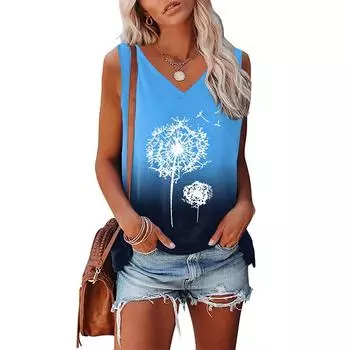 Градиент одуванчика 3D принт майки женская повседневная мода уличная одежда без рукавов V-образный вырез жилет для девочек майка Y2k женская одежда S