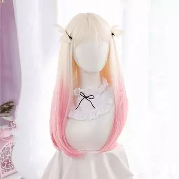 Градиент персиково-розовых длинных прямых волос