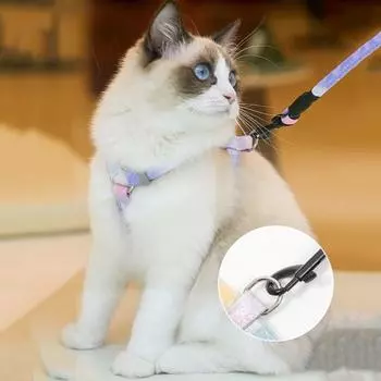 Gradient Pet Harness Adjustable Kitten Strap Collar Exquisite Cat Harness and Leash Set Puppy S