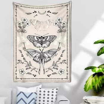 Градиент Таро, черно-белая психоделическая бабочка, домашний декор, художественный настенный богемный декоративный гобелен 100x75cm
