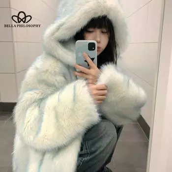 Градиент Зима Новый Лисий Мех Теплое Меховое Пальто Утолщенный Короткий Плюшевый Искусственный Мех Высокого Качества Женщин Повседневное Пальто S