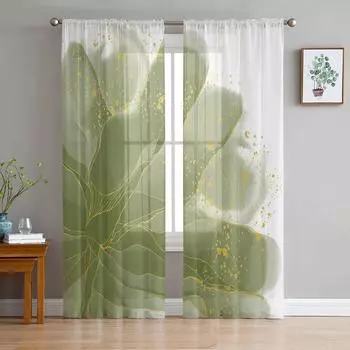 Градиентная акварельная цветочная шалфейная зеленая тюлевая занавеска для гостиной, спальни, кухни, украшение, оконная вуаль, тюлевая занавеска 135W x 114H(cm)
