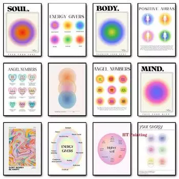 Градиентная аура Ангел Числа Плакат Датская пастель Печать на холсте Энергетические дарители Настенные художественные картины Комната Домашний декор Подарок 21x30cm No Framed