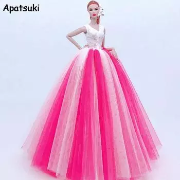 Градиентная белая розовая кружевная модная кукольная одежда для куклы Барби, свадебное платье, наряды для куклы 1/6, вечернее платье, игрушки для детей розовый