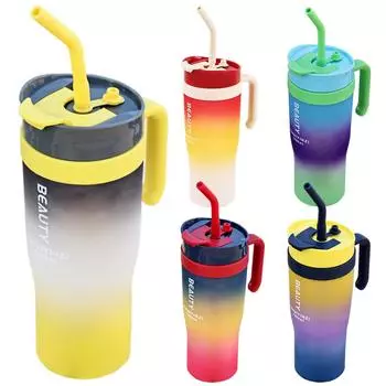 Градиентная чашка для воды 1200 мл с ручкой и соломой, бутылка ослепительного цвета, герметичная портативная портативная машинка для автомобильного подстаканника красный