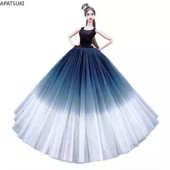 Градиентная черная, синяя модная кукольная одежда для куклы Барби, платье, свадебные платья, наряды для 1/6 куклы BJD, игрушки для детей синий