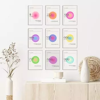 Градиентная духовная аура Ангел Число Холст Картина и печать Эстетический датский пастельный постер Настенная картина Декор гостиной 21x30cm No Framed
