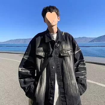 Градиентная джинсовая куртка мужская осенняя уличная ретро-стильная стираная верхняя свободная красивая куртка S