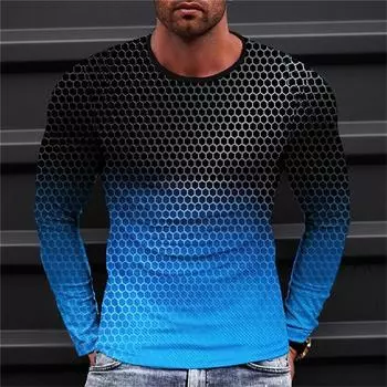 Градиентная модная мужская футболка с длинным рукавом, зимняя повседневная свободная рубашка большого размера, мужская одежда, блузка-пуловер в стиле Харадзюку S