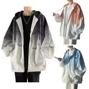 Градиентная мужская толстовка на молнии с капюшоном, куртка стильный дизайн с принтом тай-дай, легко носить осенне-зимнее модное пальто M синий