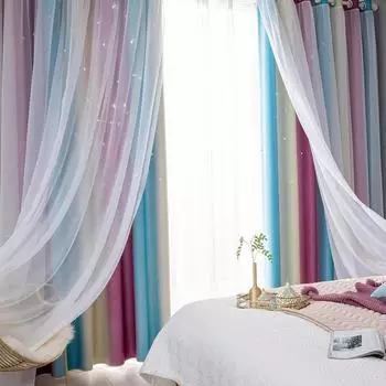 Градиентная Полая Звезда Занавес Затенение Ткань Для Занавеса Спальня Гостиная Пряжа Для Штор 100*130 1pc фиолетовый