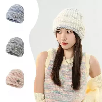 Градиентная полосатая вязаная шапка, защитная шапка для ушей, теплая шапка-пуловер L58-60cm белый