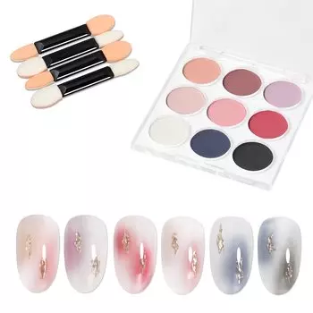 Градиентная пудра для ногтей Coikaze, 9 цветов, гель-пудра для ногтей, градиент с 4 губками (02 Палитра)