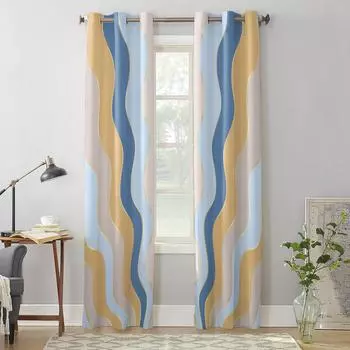 Градиентная волнистая текстура, оконная занавеска для гостиной, роскошная занавеска с балдахином для спальни, дома, кухни, декоративная занавеска 135W x 60H(cm) x1