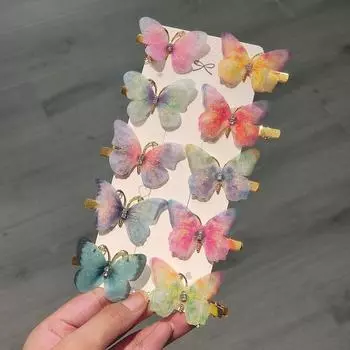 Градиентная заколка-бабочка для детей - симпатичная заколка-уточка из сетки и сплава, идеально подходит для стилей ханьфу и феи one piece