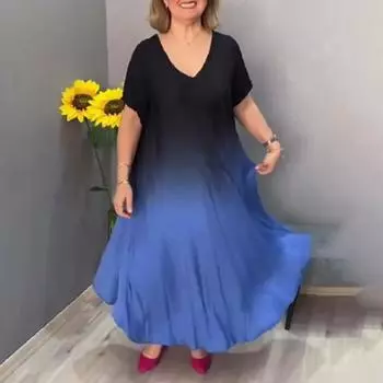 Градиентное макси-платье для женщин, летнее, свободного размера, длинное платье S красный