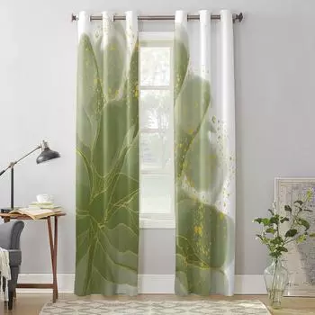 Градиентные акварельные цветы шалфея зеленые оконные шторы для гостиной, дома, спальни, кухни, декор, рождественские занавески 135W x 60H(cm) x1