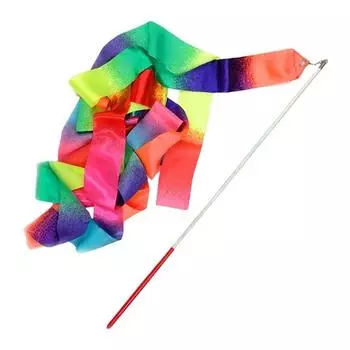 Градиентные цвета, гимнастические ленты, вращающаяся штанга, танцевальная лента, балетная лента, реквизит для выступлений 4m-Red Handle